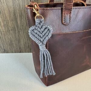 Macrame Charm Purse Keychain Gray Heart Charm FAST SHIP NEW